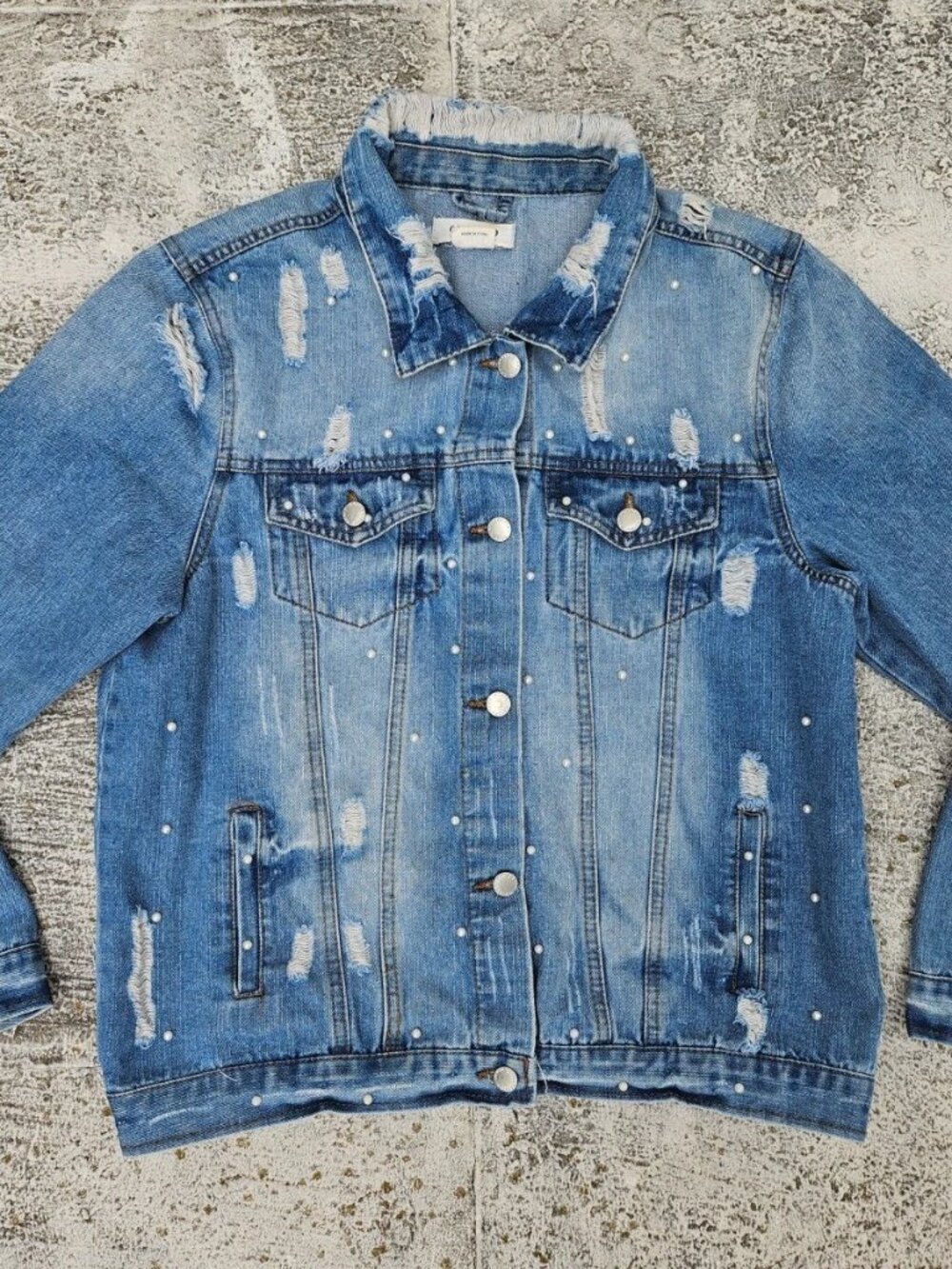 Ci Sono Women Jacket Denim Collection Ripped Light Blue Beaded Size Large